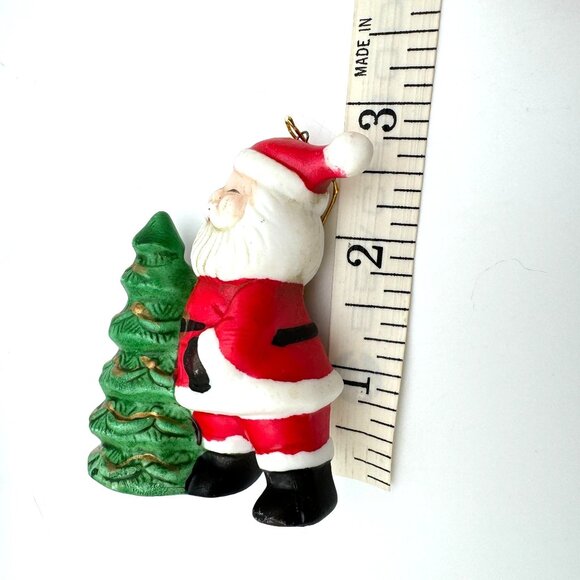 Vintage 1980s Ceramic Santa Claus Christmas Ornament With Green Tree - Picture 3 of 7
